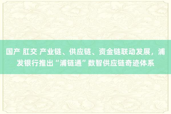 国产 肛交 产业链、供应链、资金链联动发展，浦发银行推出“浦链通”数智供应链奇迹体系