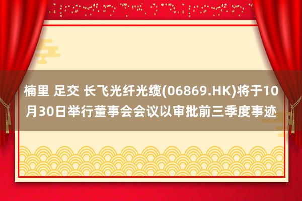 楠里 足交 长飞光纤光缆(06869.HK)将于10月30日举行董事会会议以审批前三季度事迹